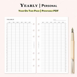Year at a Glance Planner Printable Personal Size Inserts - Etsy