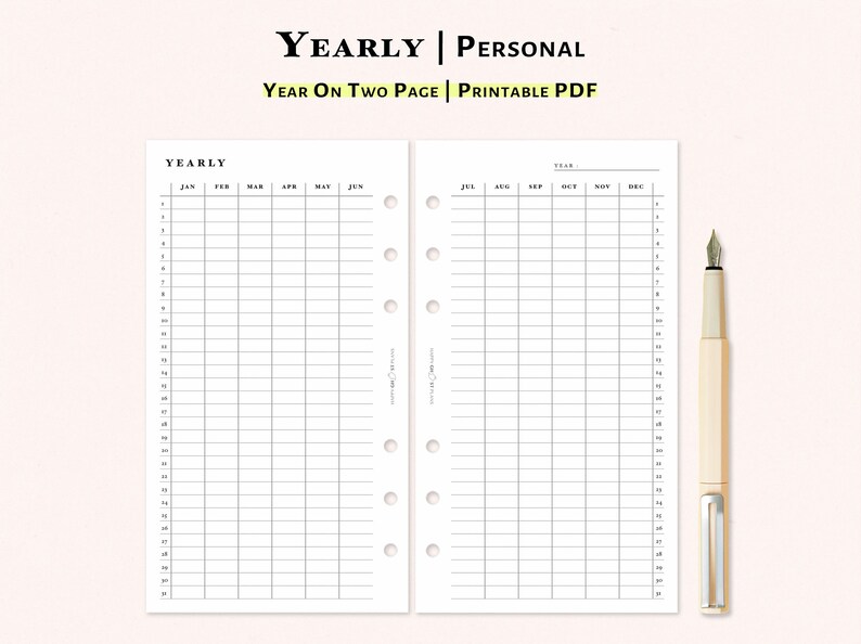 Year at a Glance Planner Printable Personal Size Inserts - Etsy