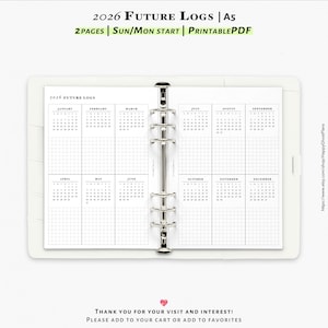 2026 Future logs, Printable inserts for A5 planner | Y106