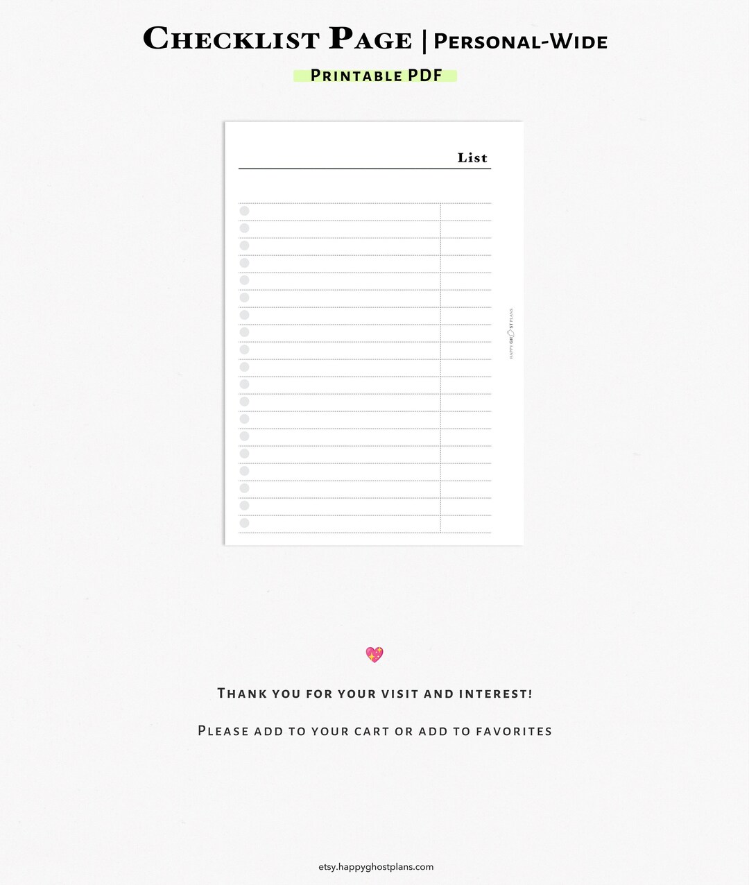 Checklist Template Printable Personal-wide Planner Insert | To-do List ...