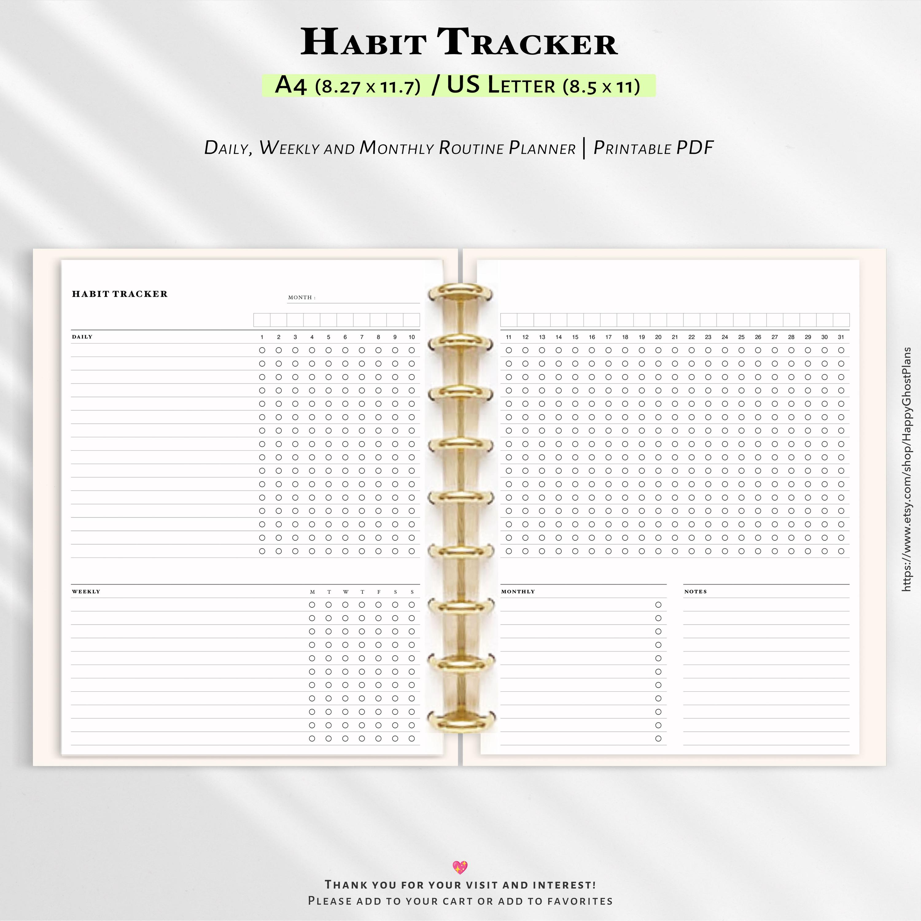 Habit Tracker Printable A4, Letter PDF – Daily, Weekly & Monthly ...