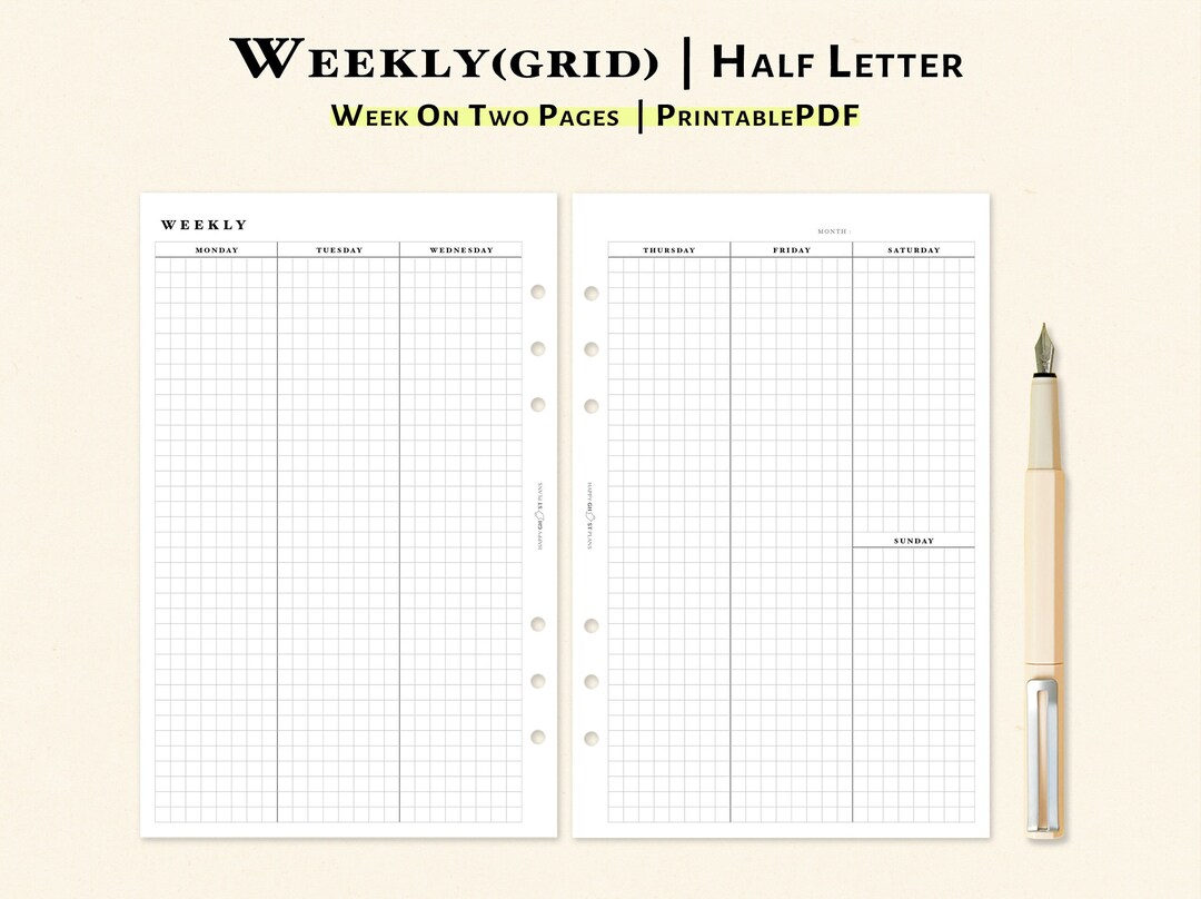 Weekly Planner Printable Half Letter Inserts Vertical Layout - Etsy