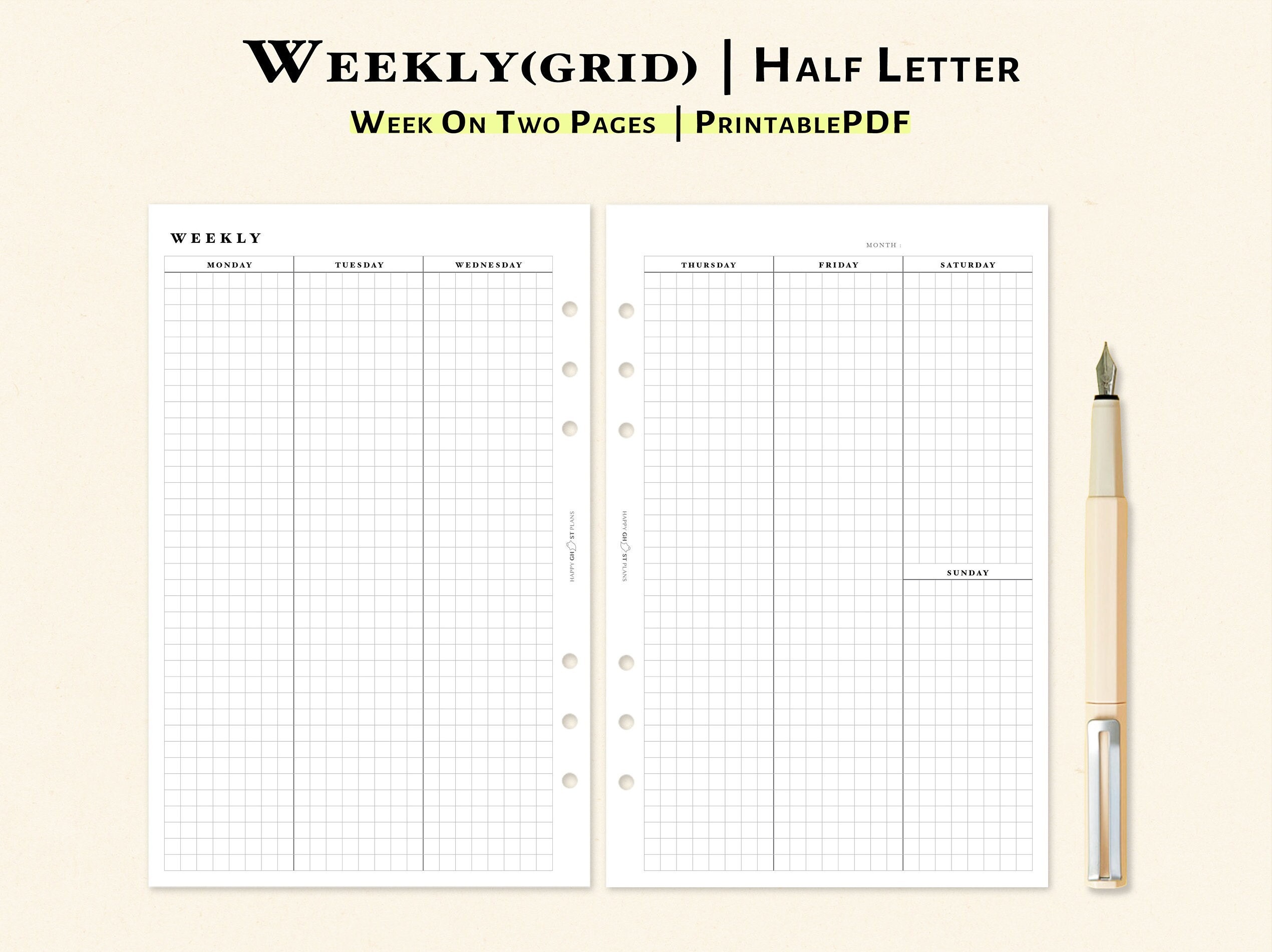 Weekly Planner Printable Half Letter Inserts Vertical Layout - Etsy