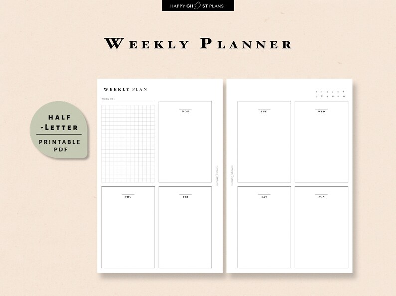 Weekly Planner Printable Half Letter size PDF Weekly | Etsy