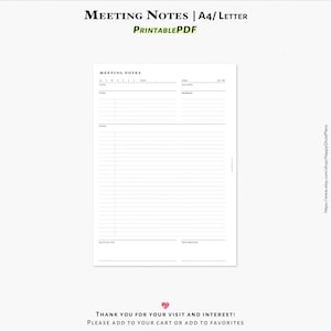 Meeting Notes Printable Insert for A4, Letter size Planner | J128