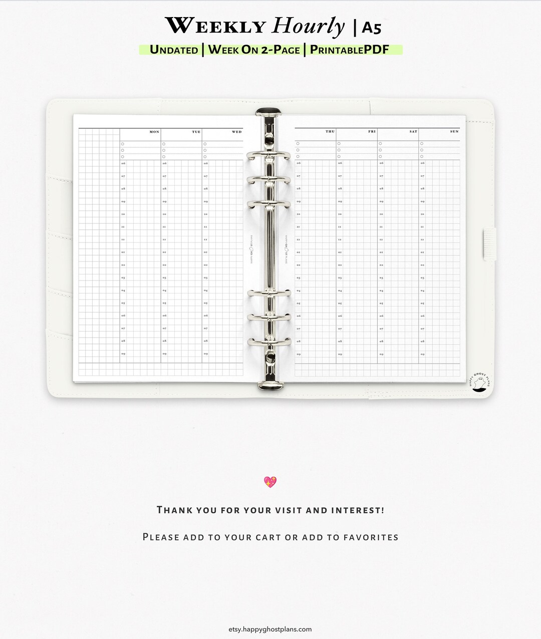 Weekly Hourly Planner, Printable Insert for A5 Planner With Simple ...
