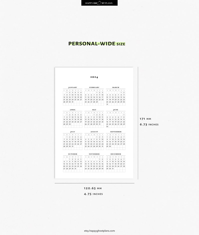 Year at a Glance 20242025 Printable Calendar for Personalwide Planner Insert Y101 Etsy