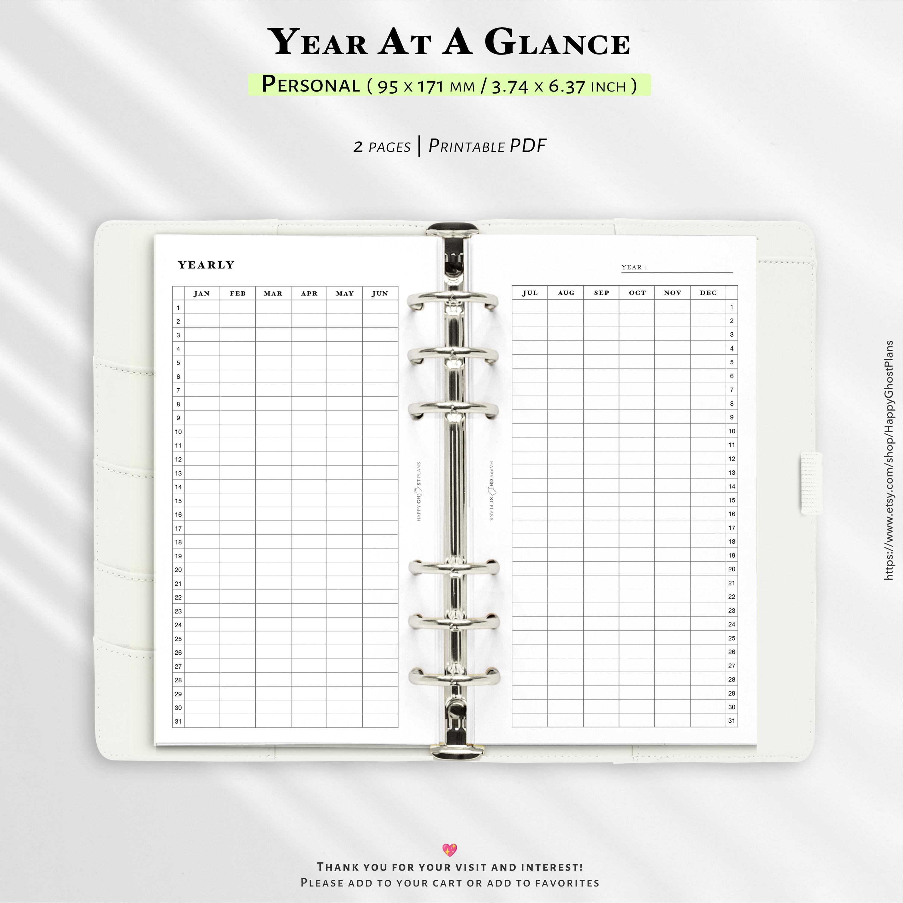 Yearly Calendar: Year at A Glance Planner Printable Personal PDF | Y103 ...