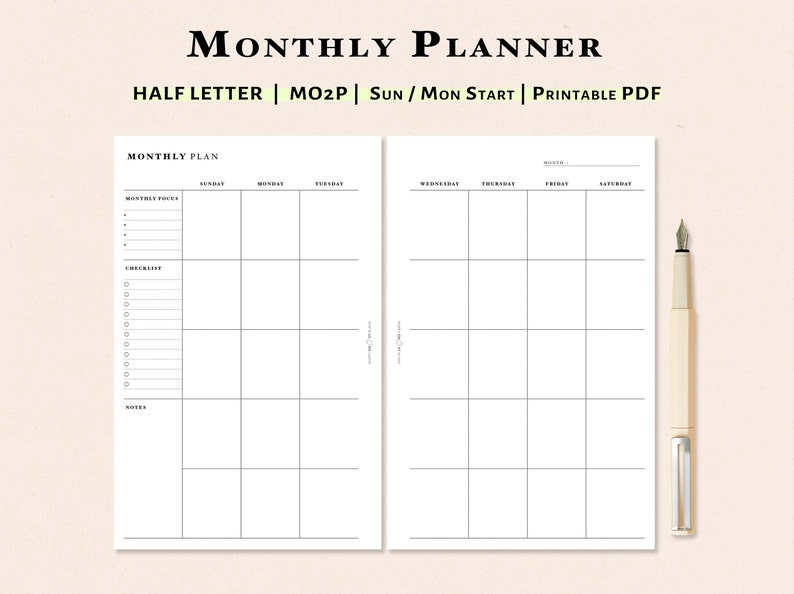Monthly Planner Printable Half Letter Size Inserts Month on Etsy