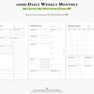 ADHD Daily, Weekly, Monthly: Simple Focus & Routine System, A4, A5, Letter, Half, Classic-HP (PDF)