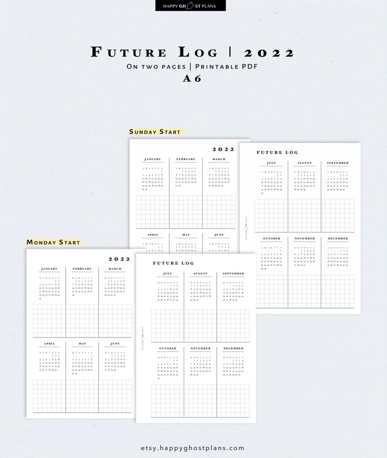 2022 Future Log A6 Printable 2022 Yearly Planner Inserts Etsy