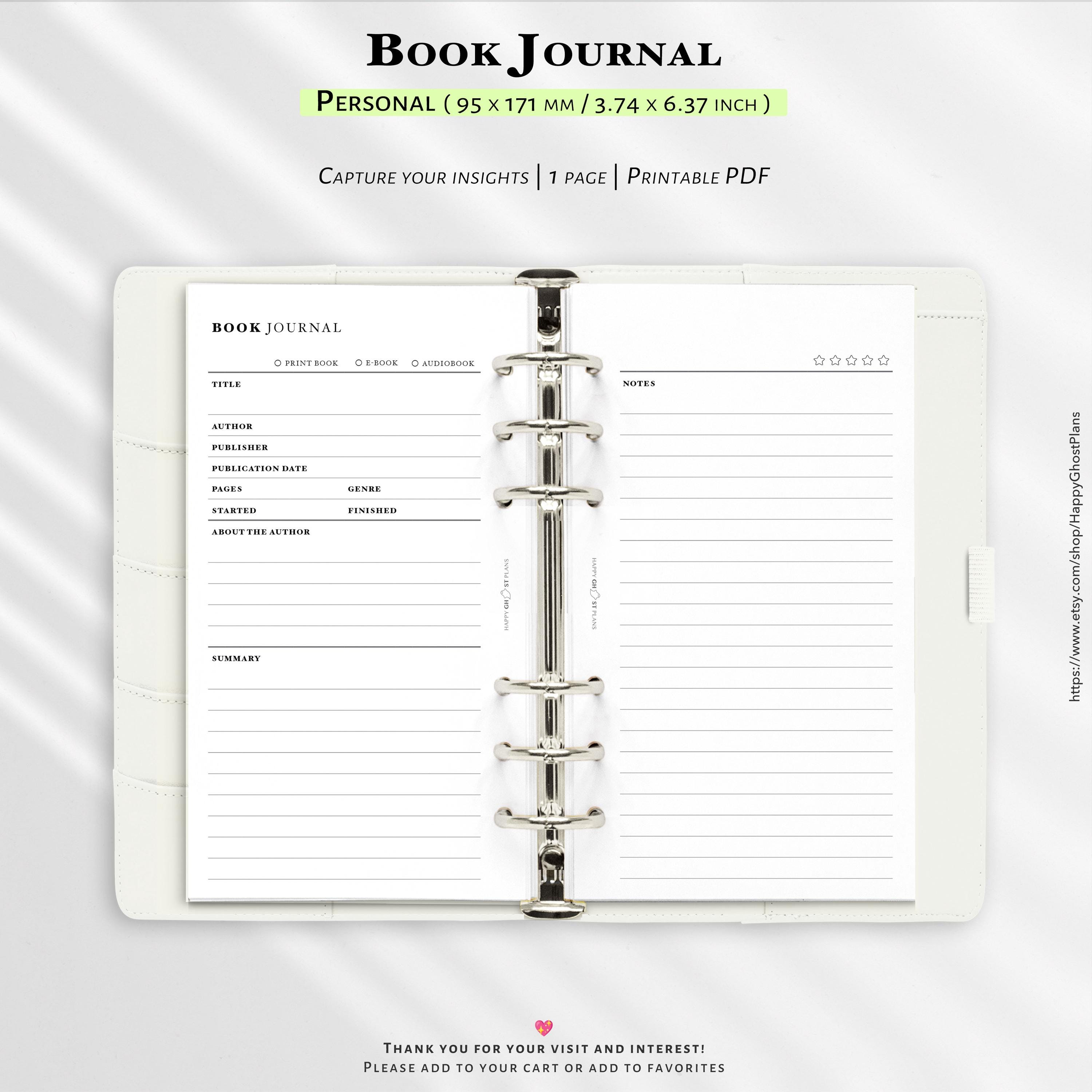 Book Journal Template, Printable Personal PDF – 2 Page Reading Log ...