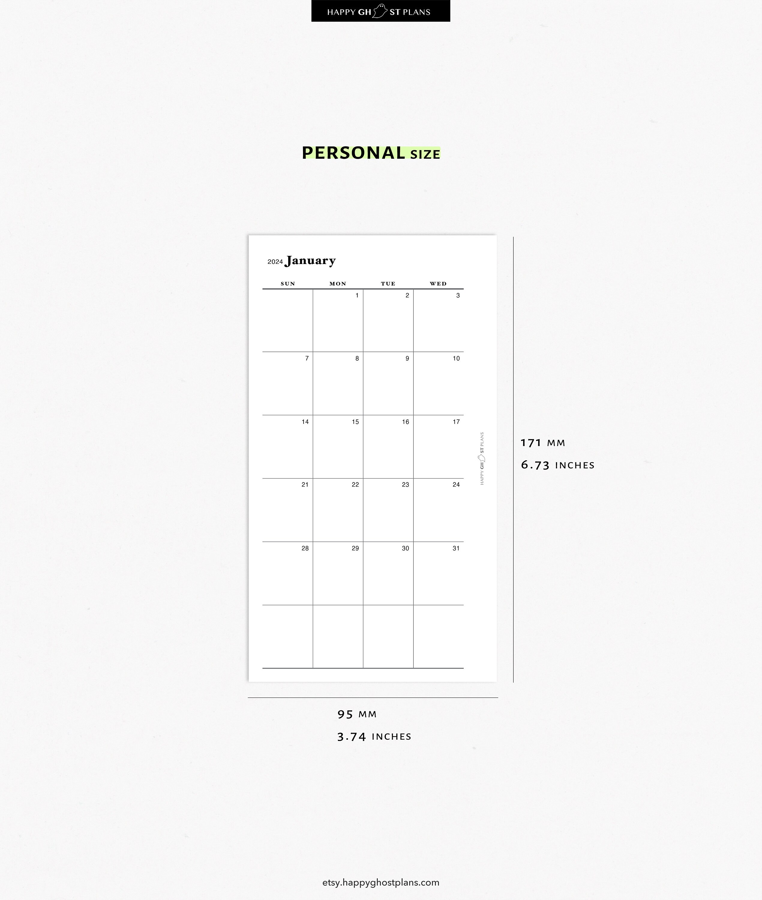 2024 Monthly Calendar Printable Insert for Personal Size Planner Two ...