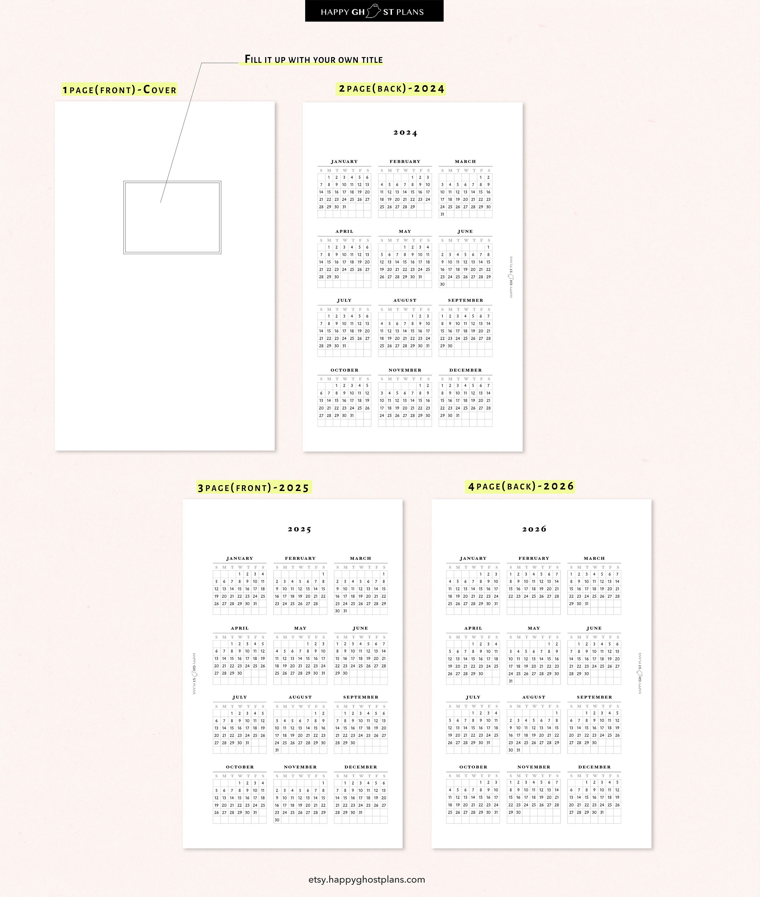 202420252026 Calendar Printable Size Inserts Etsy