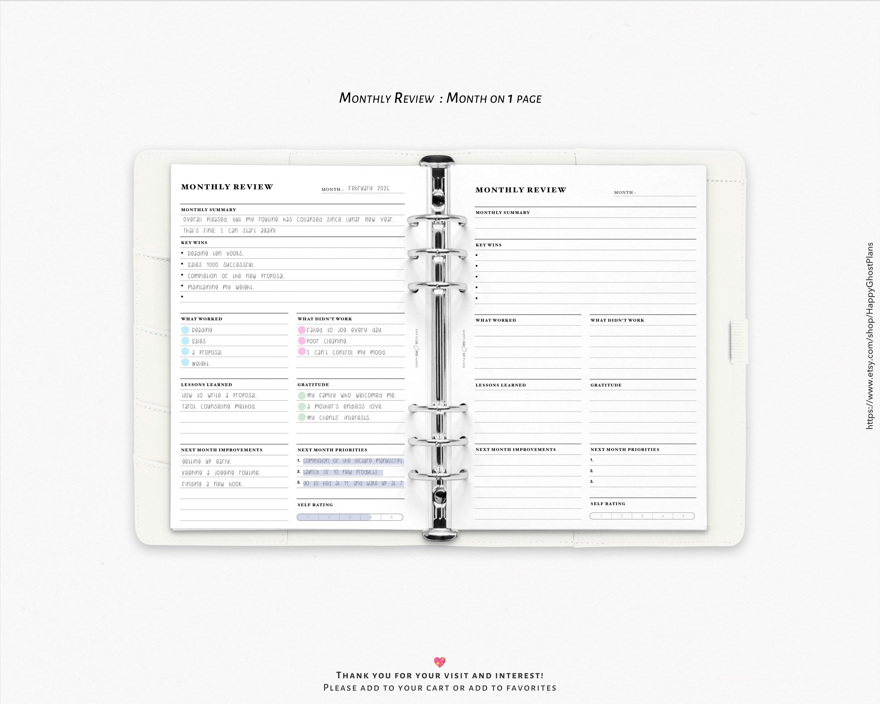 Daily Weekly Monthly Review Pages: Minimalist Reflection | A4, A5 ...
