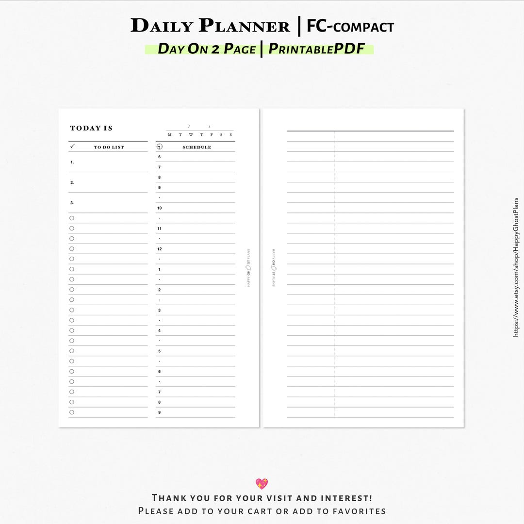 Fc-compact Daily Planner Printable | Minimalist To-do List (PDF Pattern ...