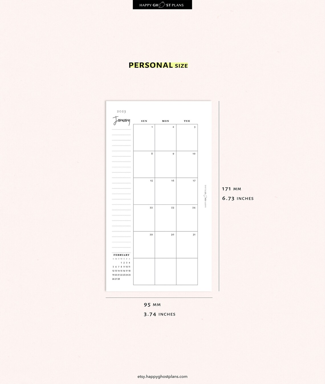 2023 Monthly Calendar Printable Personal Size Inserts Two - Etsy