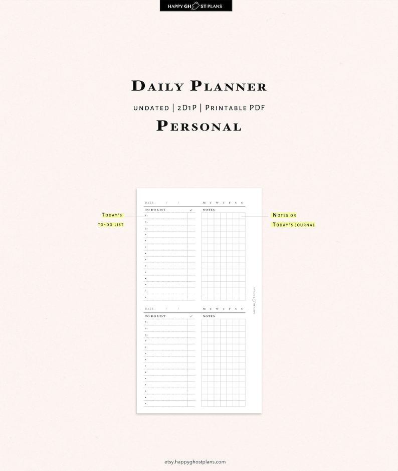 Daily Planner Printable Personal Size Inserts 2D1P Two - Etsy