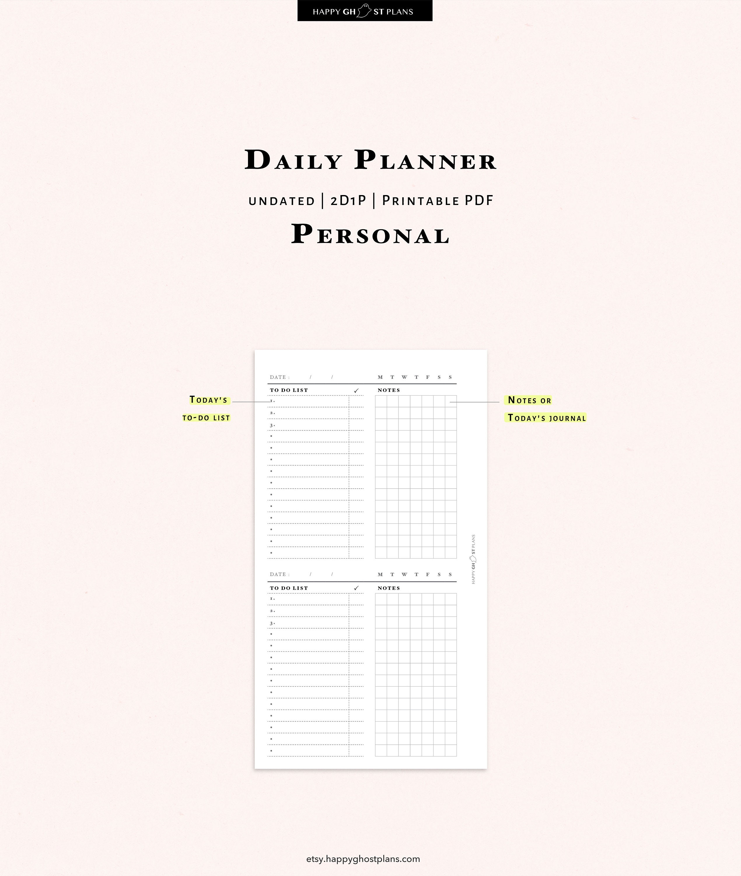 Daily Planner Printable Personal Size Inserts 2D1P Two - Etsy