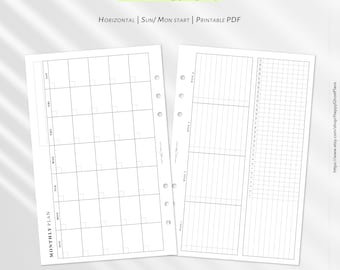 Monthly Planner Horizontal: Printable Half-letter Planner Insert (PDF Download) (M103)