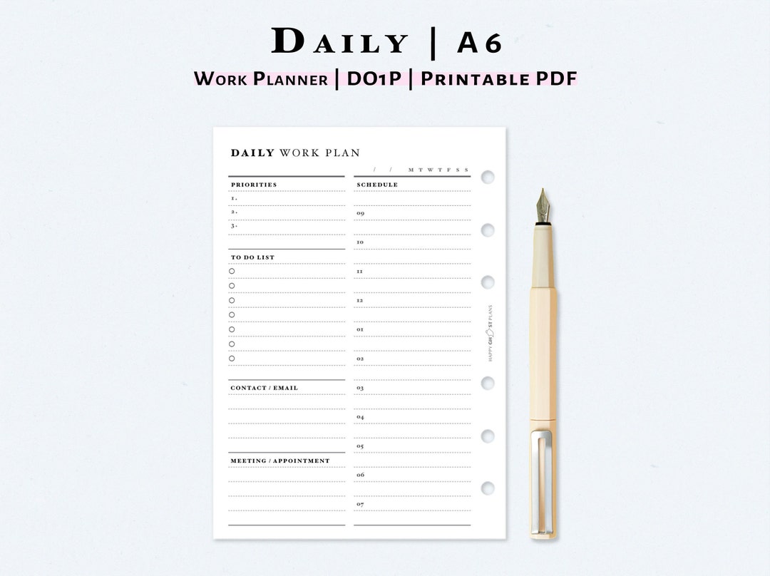 Daily Work Planner Printable A6 Size Inserts Business - Etsy