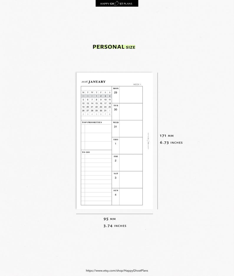 2026 Weekly Planner: Printable Personal-size Planner Inserts (WO2P ...
