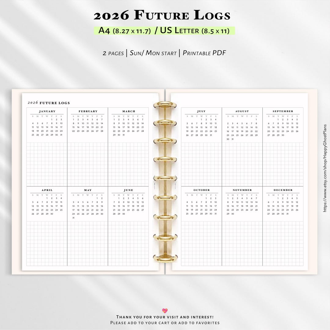 2026 Future Logs, Printable Inserts for A4, Letter Size Planner | Y106 ...