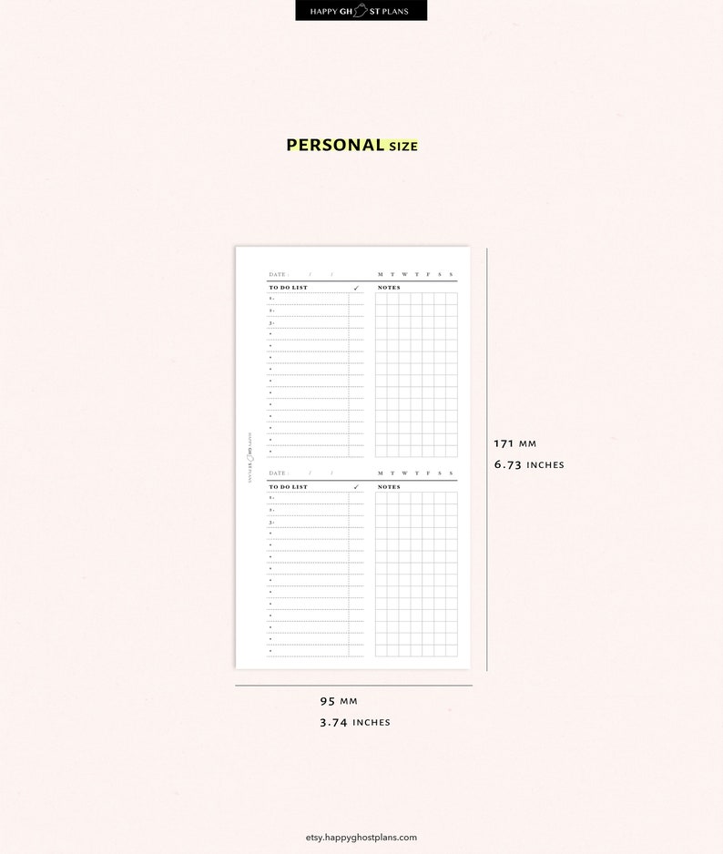 Daily Planner Printable Personal Size Inserts 2D1P Two - Etsy