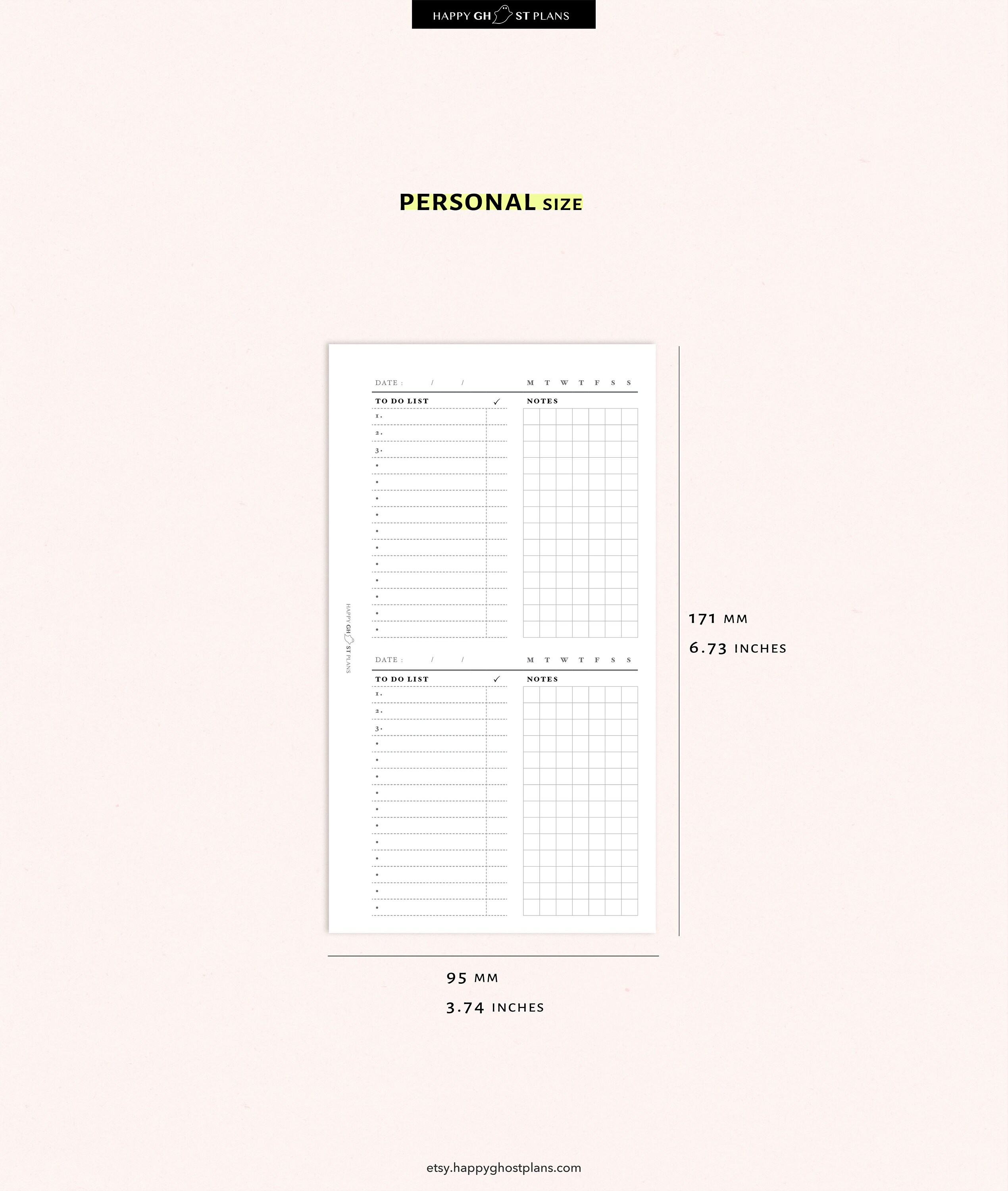 Daily Planner Printable Personal Size Inserts 2D1P Two - Etsy