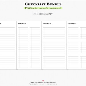Checklist Template Bundle, Printable Personal Planner Inserts (PDF) | N109