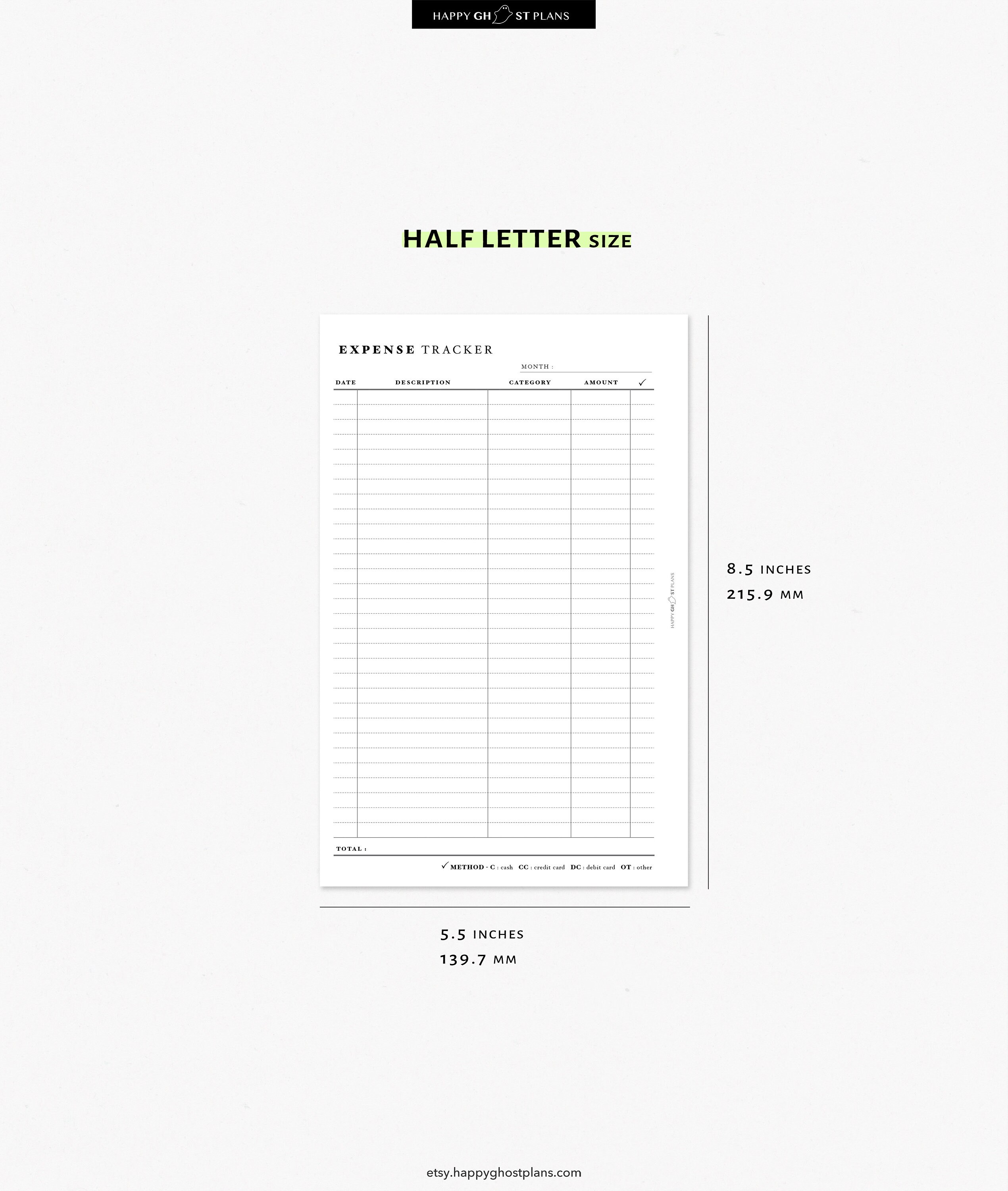 Expense Tracker Printable Half-letter Planner Insert Monthlyexpenses ...