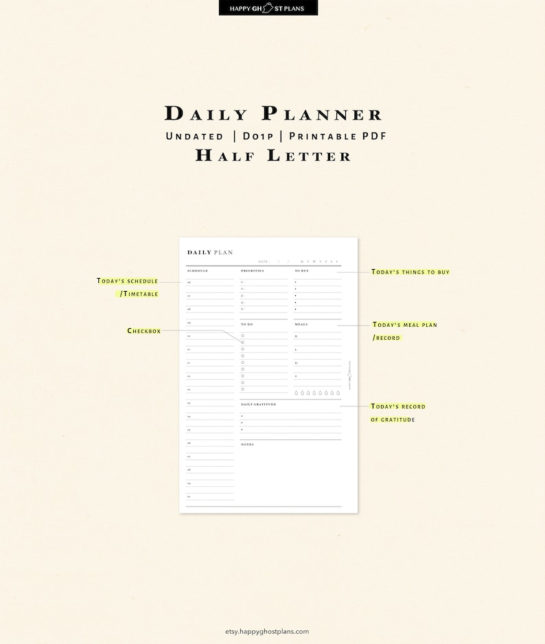 Daily Planner Printable Half Letter Size Insert Day on One Etsy