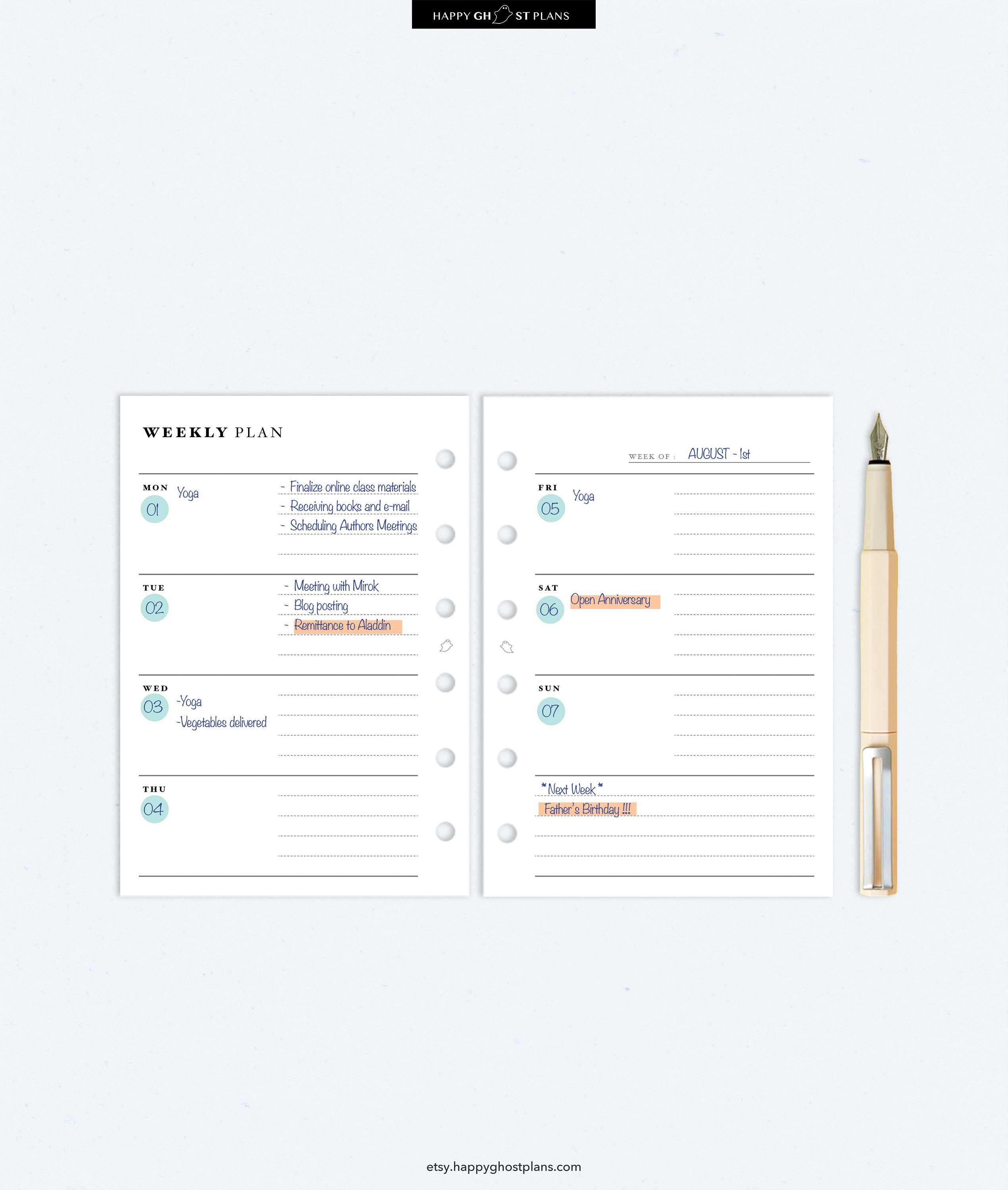 Weekly Planner Printable Pocket XL Insert Week on 2 Pages - Etsy