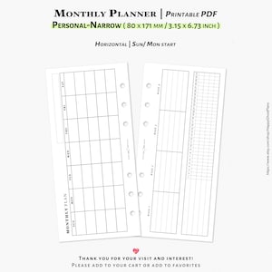Monatsplaner Horizontal: Druckbare Planereinlagen (PDF-Download) | M103
