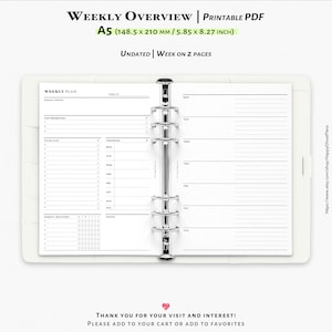 Planilhas para impressão do planejador semanal A5: Visão geral do WO2P (download em PDF) (W121)