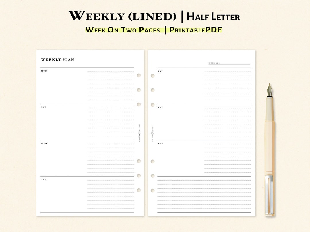 Weekly Planner Printable Half Letter Insert Week on 2 Pages - Etsy ...