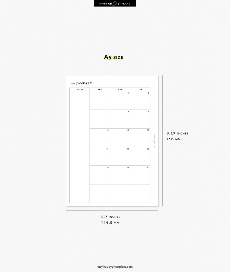 Monthly Planner for 2024 Printable A5 Planner Insert Two Page Calendar