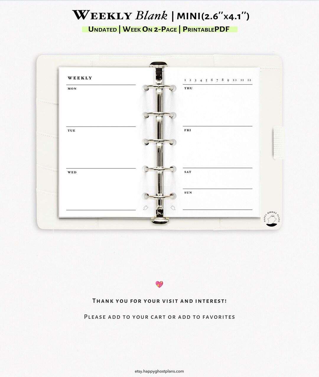 Weekly Planner Printable Mini Inserts | Undated Weekly PDF Template ...