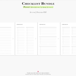 Checklist Template Bundle, Printable Pocket-size Planner Insert (PDF) | N109