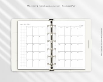 Maandplanner 2026, afdrukbare inzetstukken voor planner in zakformaat | M102