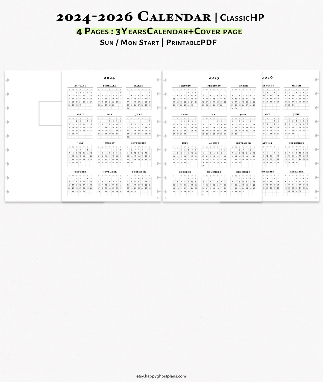 202420252026 Calendar Printable Classich.p Size Inserts Etsy