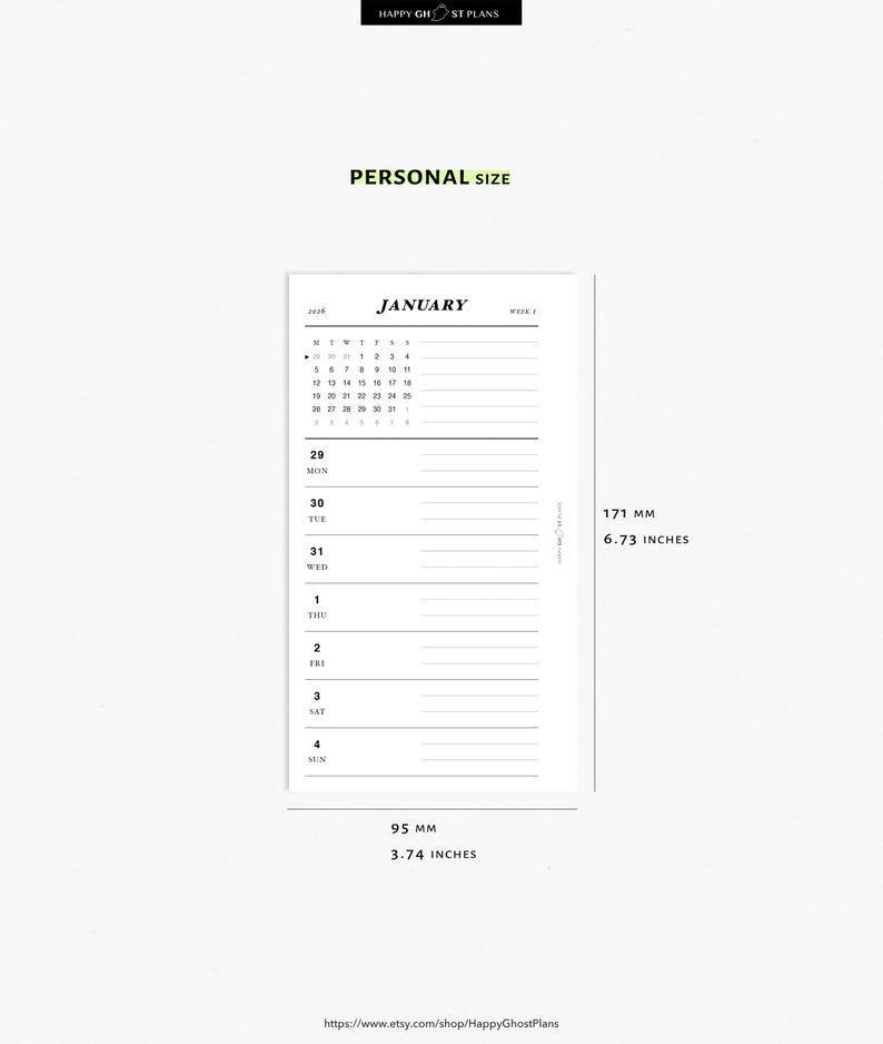 2026 Weekly Planner: Printable Personal Size Planner Inserts (PDF ...