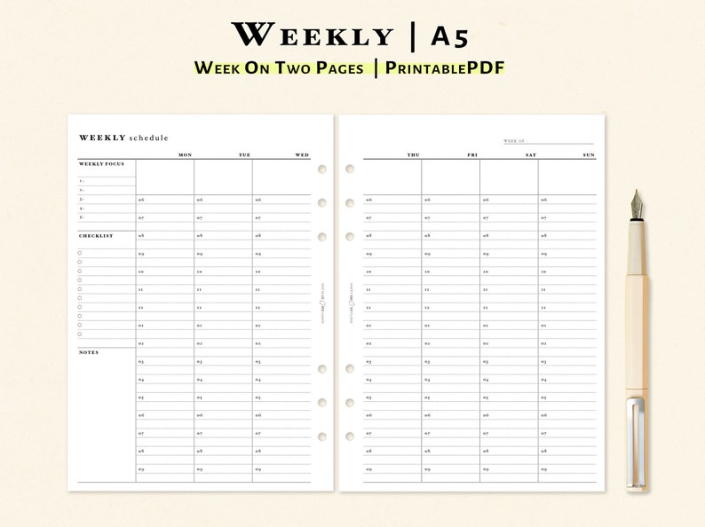 A5 Vertical Weekly Planner Printable Inserts Undated Weekly Etsy