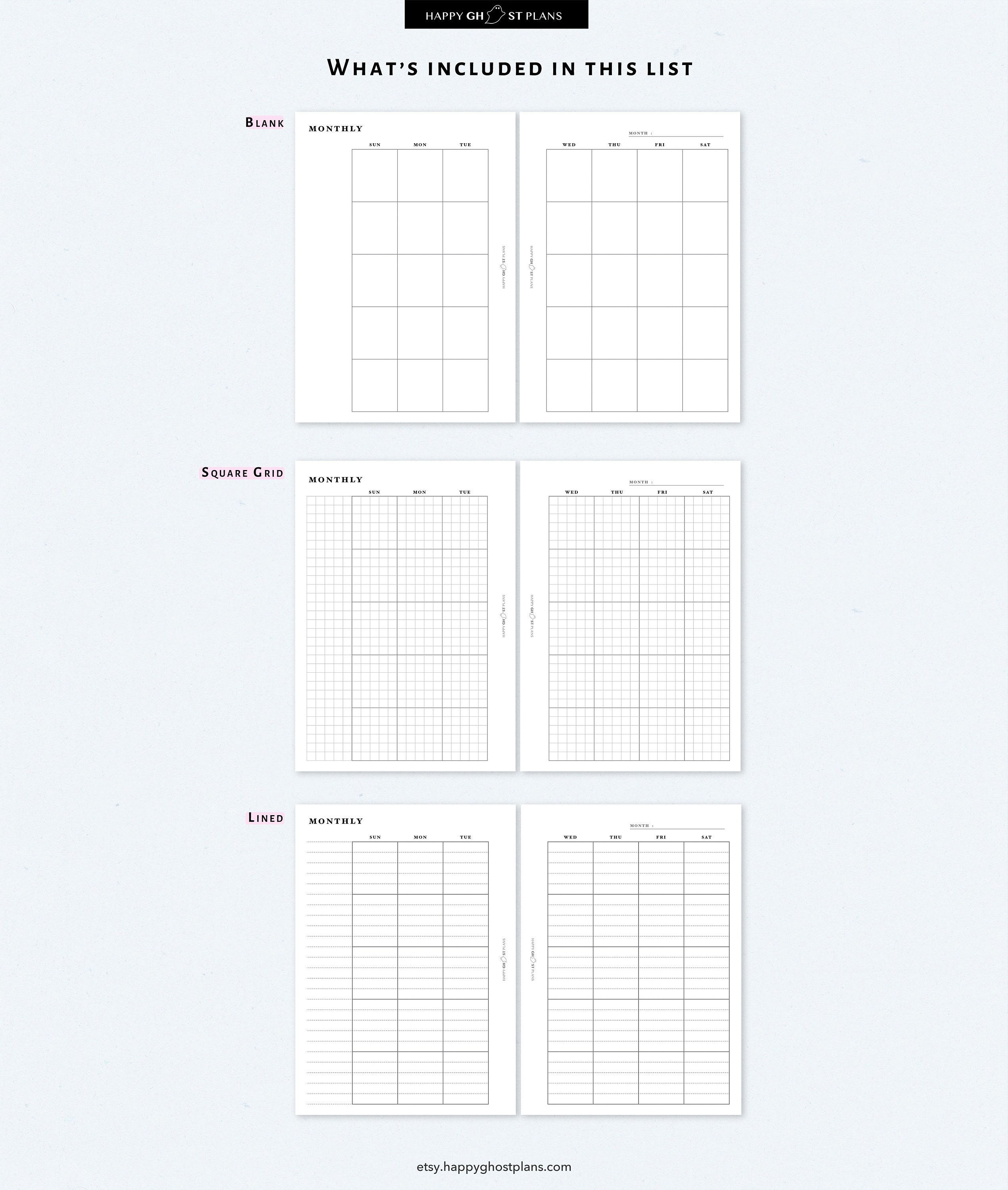 Month on 2 Page Planner Printable A6 Size Inserts Two Page - Etsy