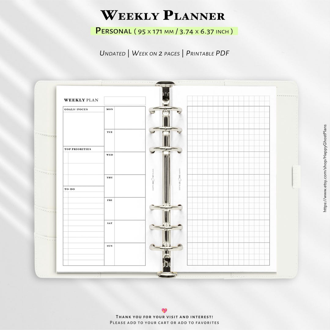 Weekly Planner, Printable Inserts for Personal Size Planner | WO2P ...