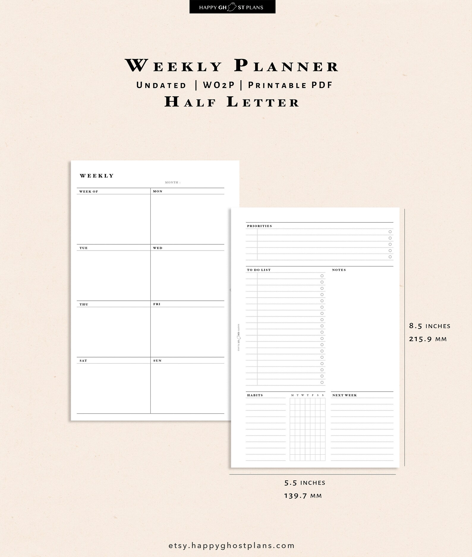 Weekly Planner Printable Half Letter Size Weekly Overview Etsy