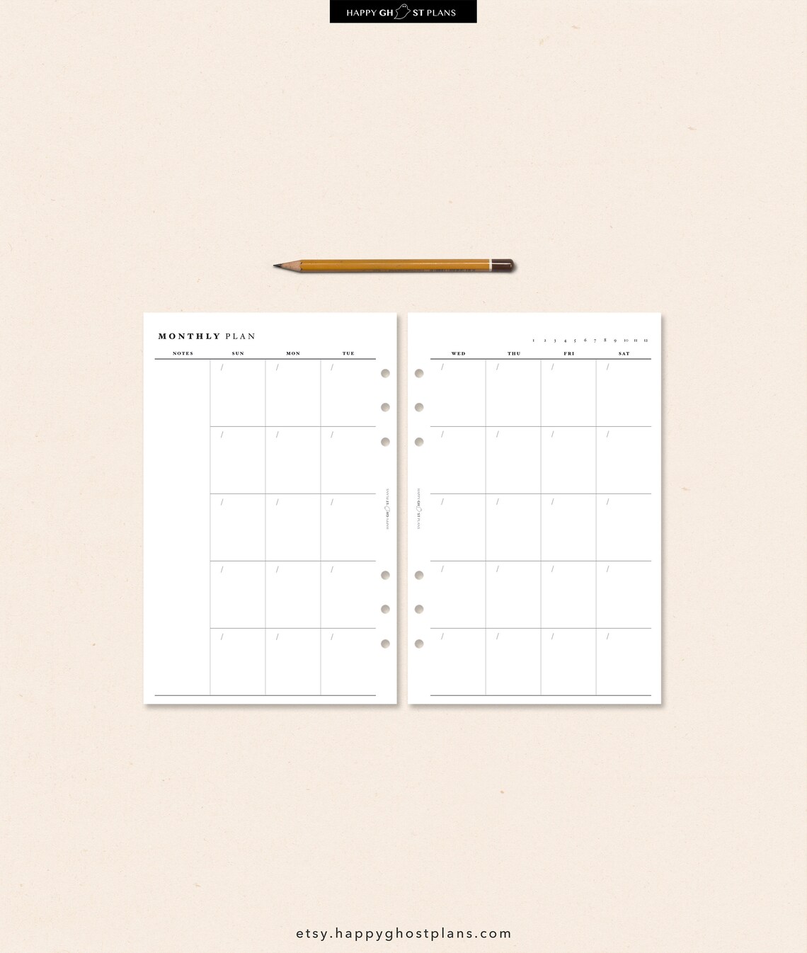 Monthly Planner Printable Half-Letter Blank Calendar PDF | Etsy