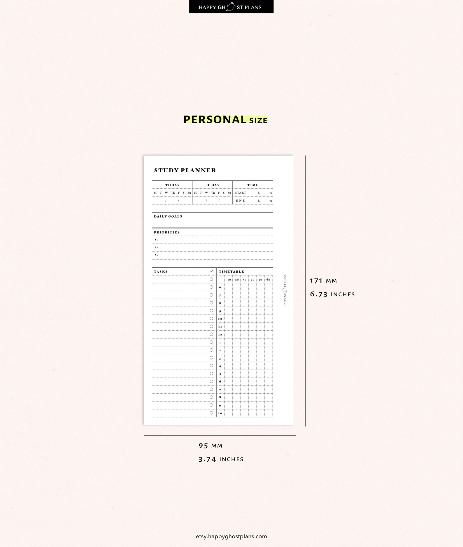 Study Planner Printable A6, Personal, Personalwide, Size