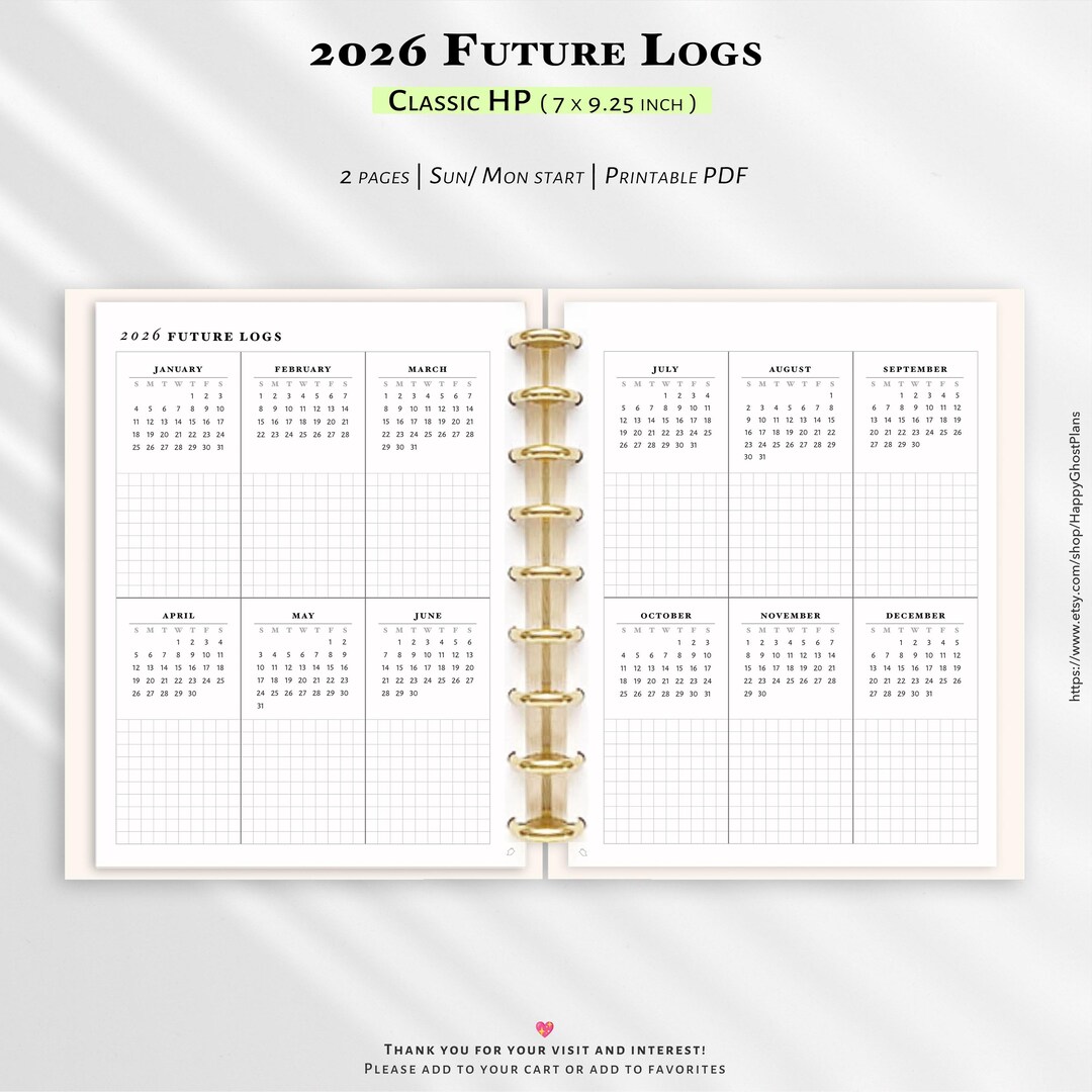 2026 Future Logs, Printable Inserts for Classic Happy Planner | Y106 - Etsy
