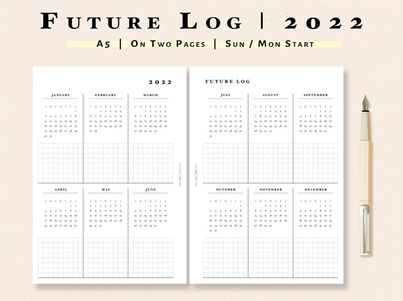 2022 Future Log A5 Printable 2022 Yearly Planner Inserts Etsy